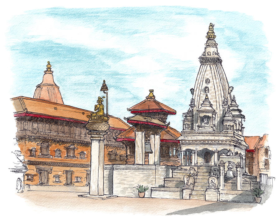 Bhaktapur Durbar Square Painting by Tom Napper