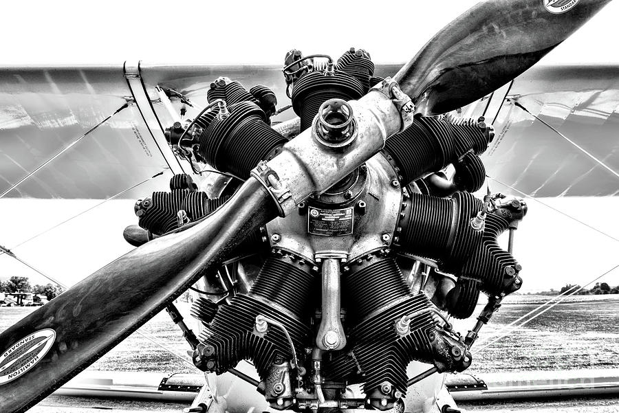 Bi-Plane its in the wings and engine Black and White Photograph by Paul Ward