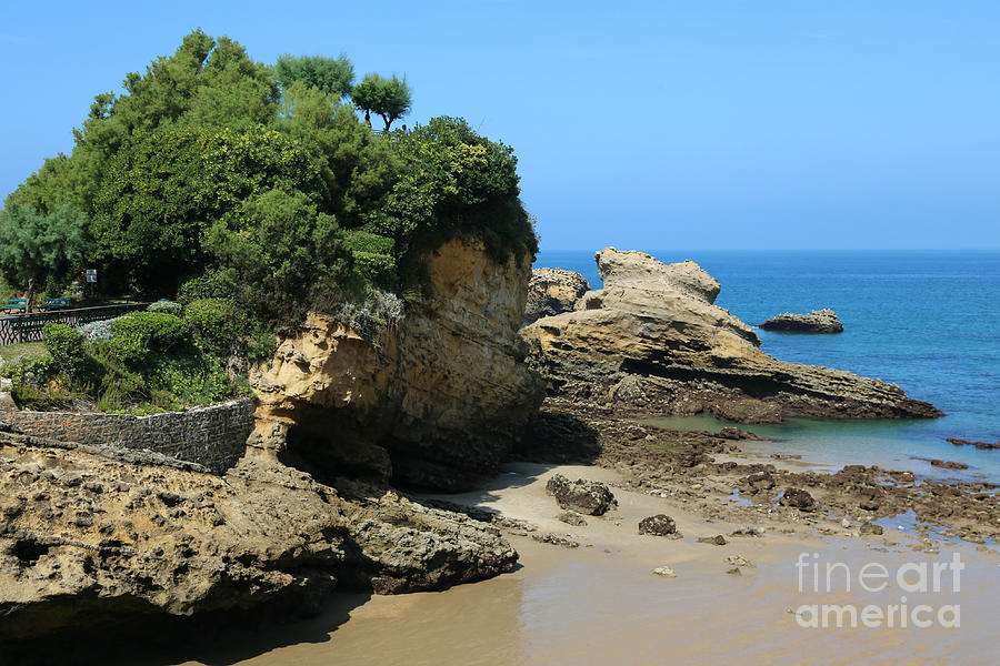 Biarritz Cliffs with Beach and Blue Water Photograph by Carol Groenen