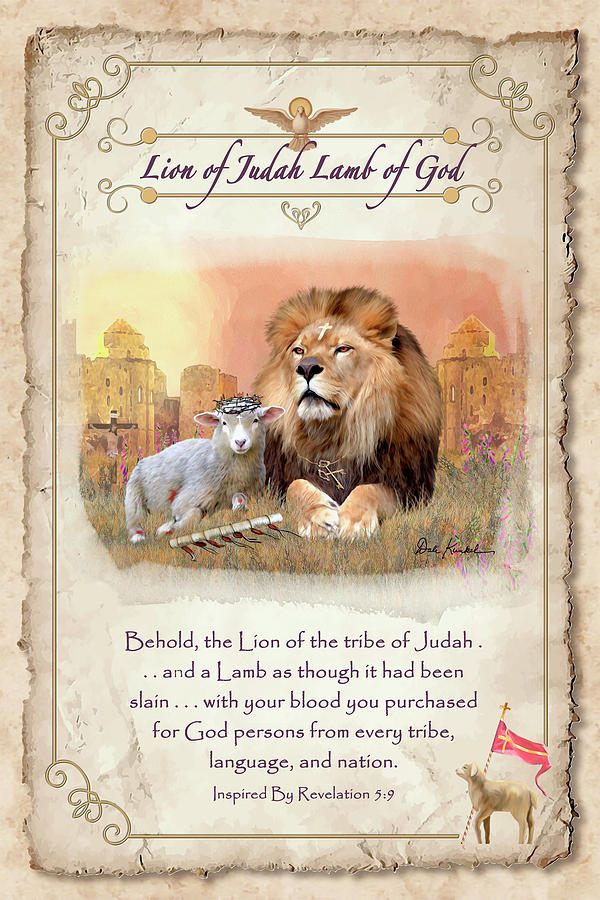 Bible Verse Art - Revelation 5 - Lion Of Judah Lamb Of God KJV Painting ...