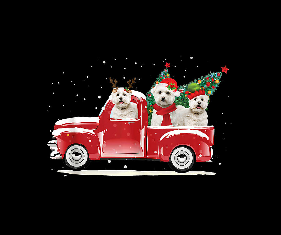 Up Movie Drawing - Bichon Frise Christmas Truck Pick Up Tree Funny Dog Lover by Julien