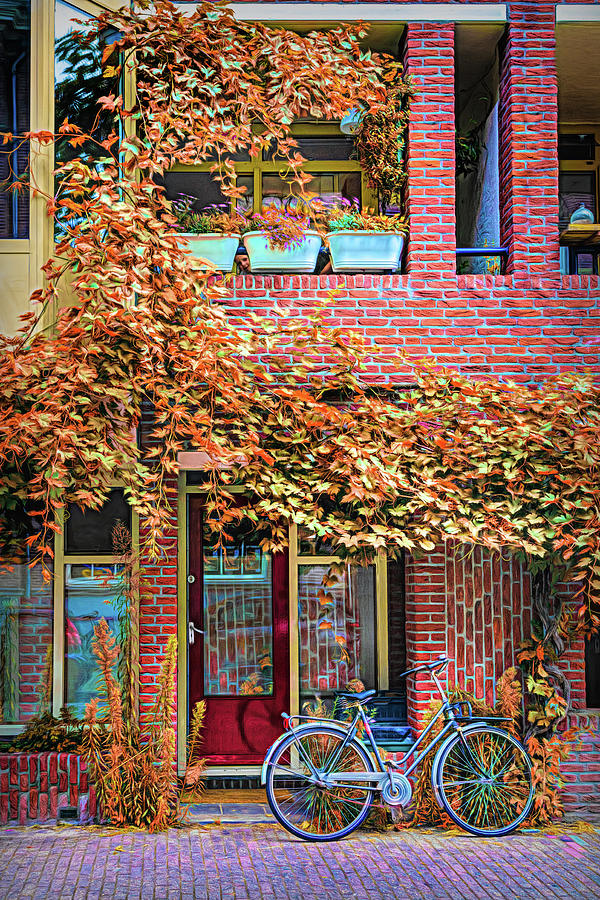 Bicycle Along the Streets of Amsterdam Painting Photograph by Debra and Dave Vanderlaan