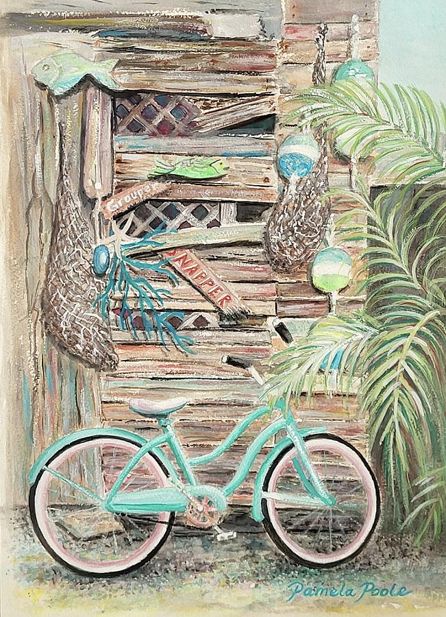 Bicycle at the Fish Shack, Islamorada, Florida Keyssla Painting by Pamela Poole