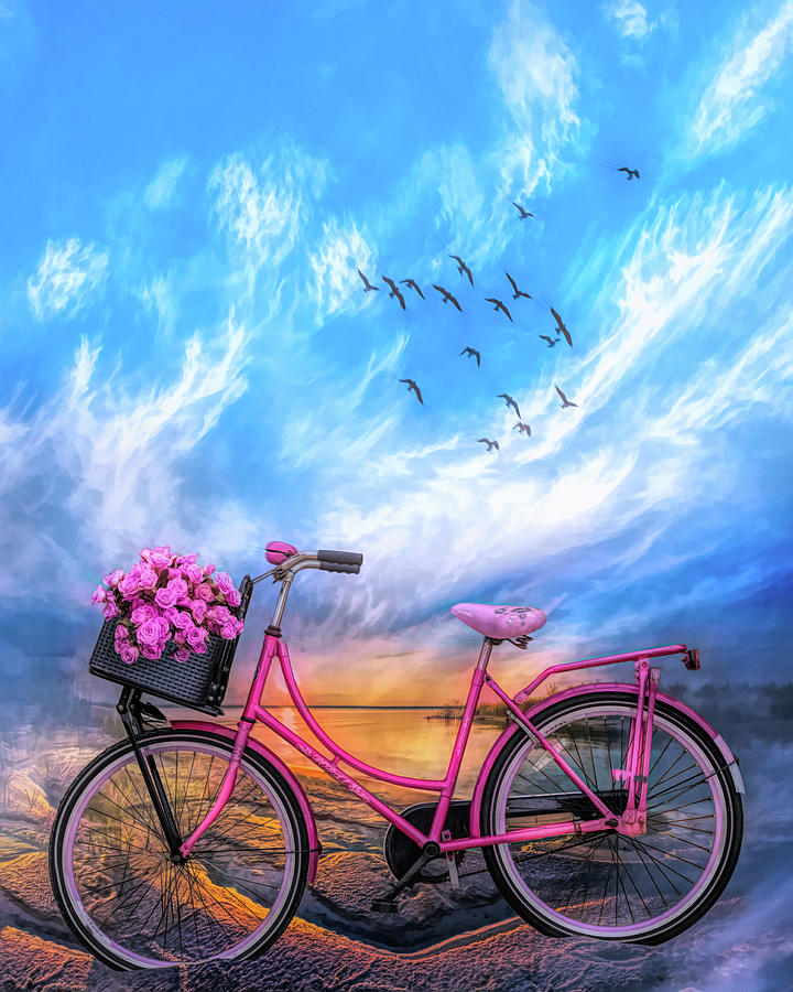 Bicycle at the Lake Beach II Painting Photograph by Debra and Dave Vanderlaan
