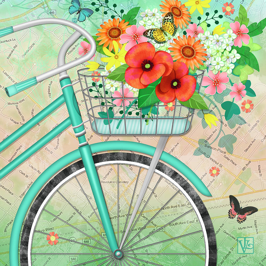 Flower Digital Art - Bicycle Bouqet by Valerie Drake Lesiak