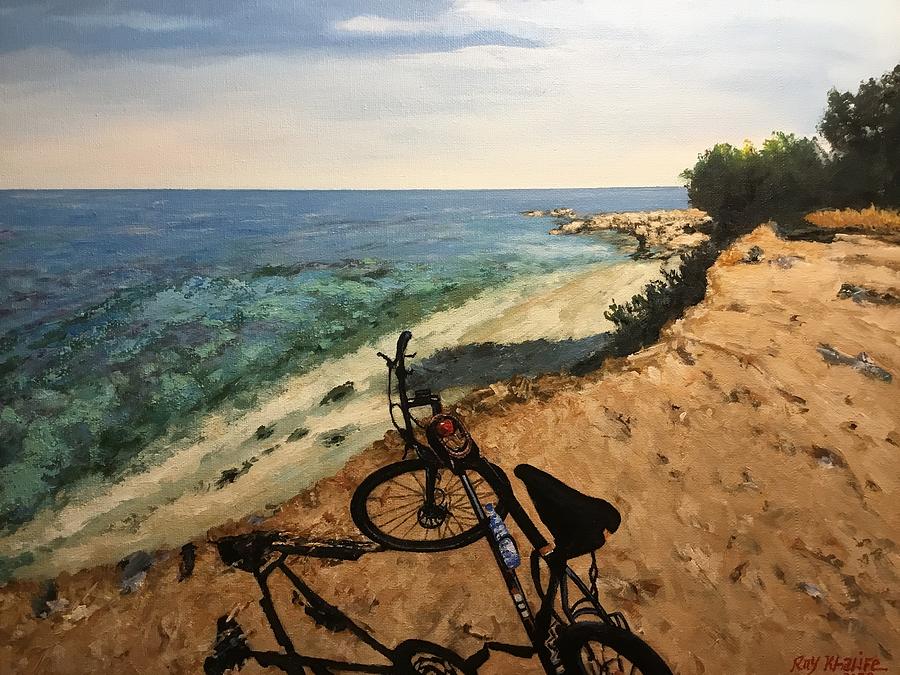 Bicycle by the beach Painting by Ray Khalife