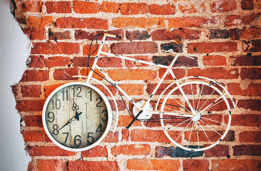 Bicycle Clock Wall Mural Photograph by Sandi OReilly