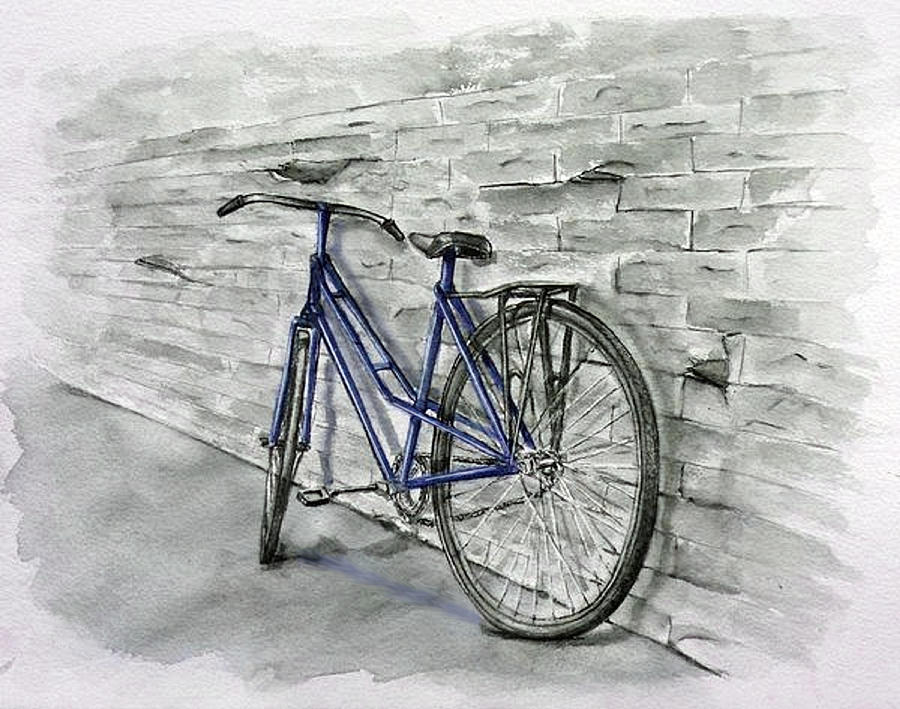 Bicycle in Blue Painting by Kelly Mills