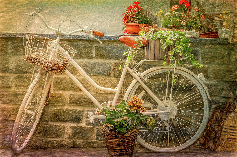 Bicycle and Flowers, Zermatt Photograph by Marcy Wielfaert