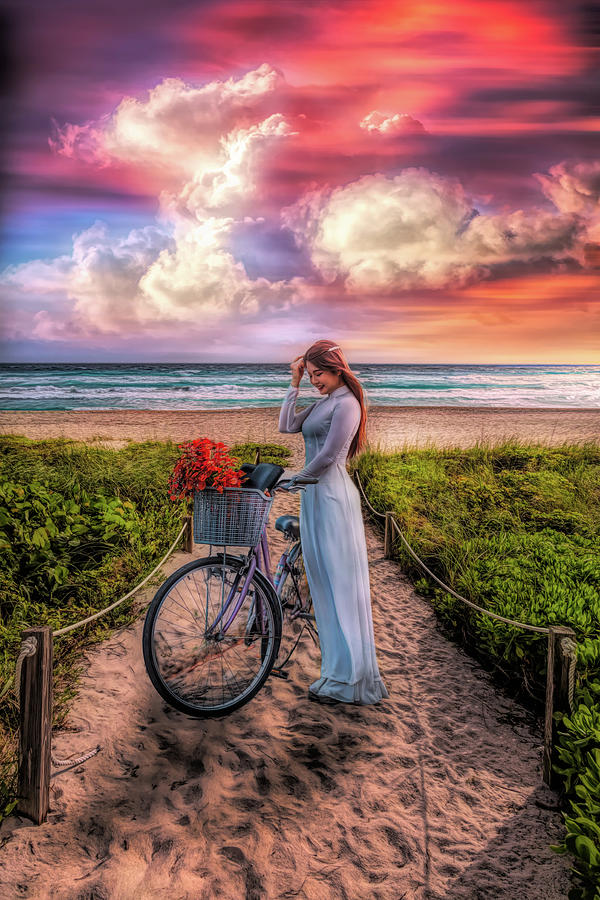 Bicycle on the Beach Trail Painting Photograph by Debra and Dave Vanderlaan