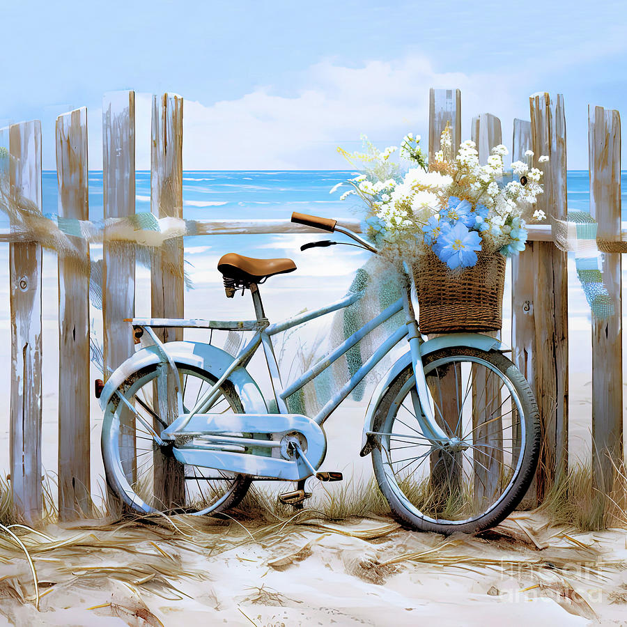 Bicycle on the Beach  wall art   #1 Digital Art by Elaine Manley