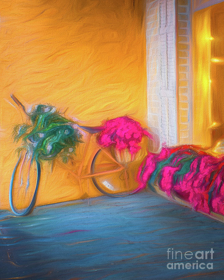 Bicycle on Venice Avenue, Florida, Painterly 2 Photograph by Liesl Walsh