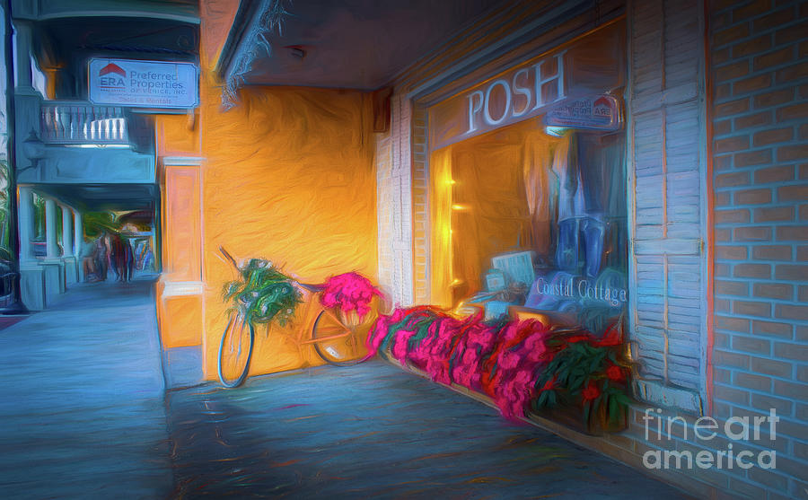 Bicycle on Venice Avenue, Florida, Painterly Photograph by Liesl Walsh