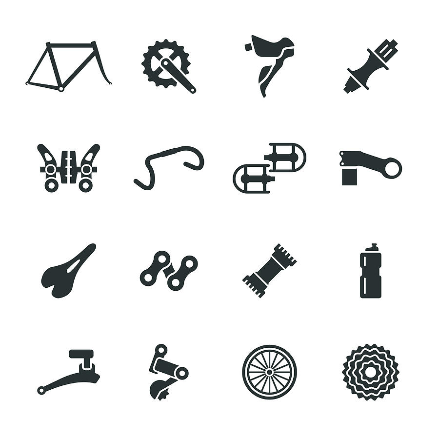 Bicycle Parts Silhouette Icons Set 1 Drawing by Rakdee