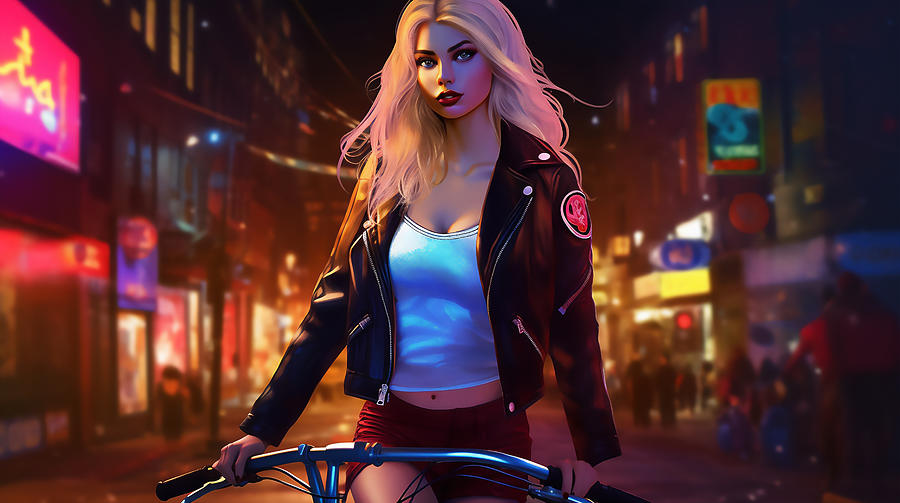 Bicycle Police Girl In Chinatown At Night Digital Art By Jim Brey