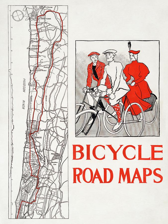 Bicycle road maps Drawing by Edward - Bicycle Road Maps Edward Penfield 