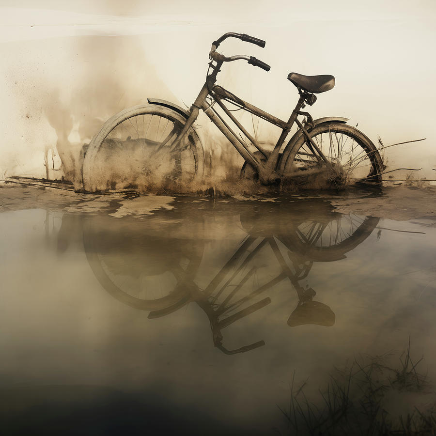 Bicycle Stuck In The Mud Of A Pond Digital Art