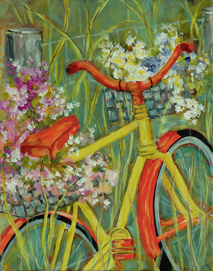 Bicycle with Flower Basket s #4 Painting by Wendy Provins