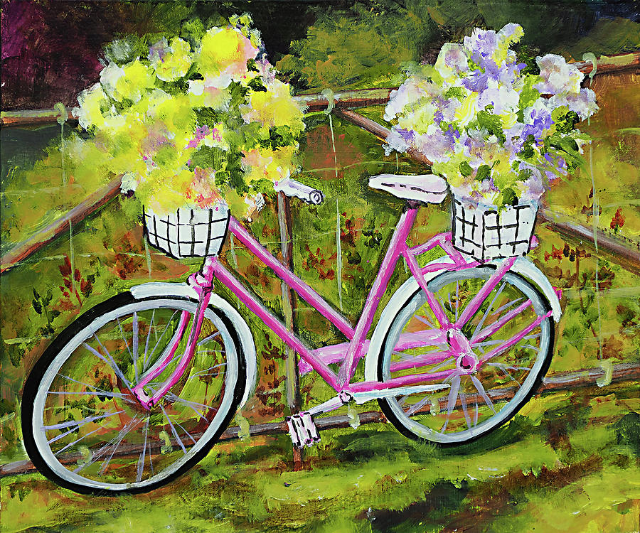 Bicycle with Flower Baskets #5 Painting by Wendy Provins