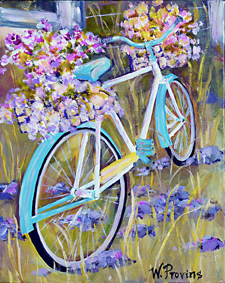 Bicycle with Flower Baskets #3 Mixed Media by Wendy Provins