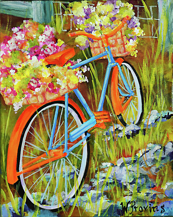 Bicycle with Flower Baskets #6 Painting by Wendy Provins
