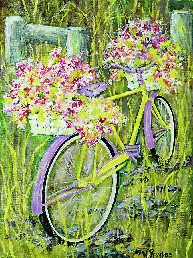 Bicycle with Flower Baskets #7 Painting by Wendy Provins