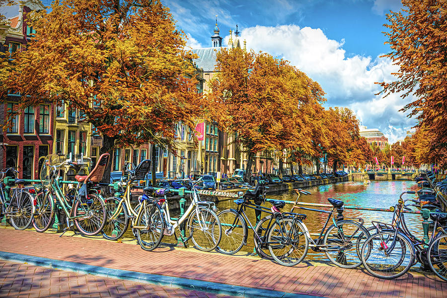 Bicycles Along the Canals in Autumn  Photograph by Debra and Dave Vanderlaan