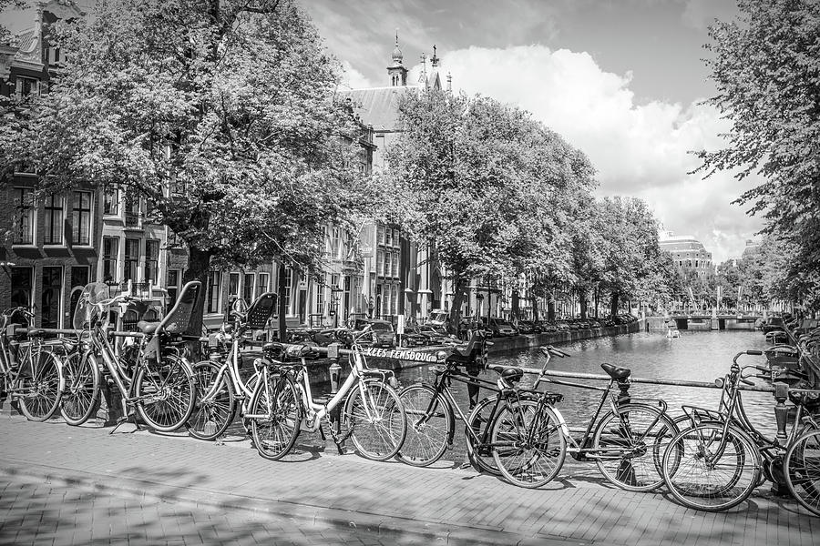 Bicycles Along the Canals in Black and White  Photograph by Debra and Dave Vanderlaan