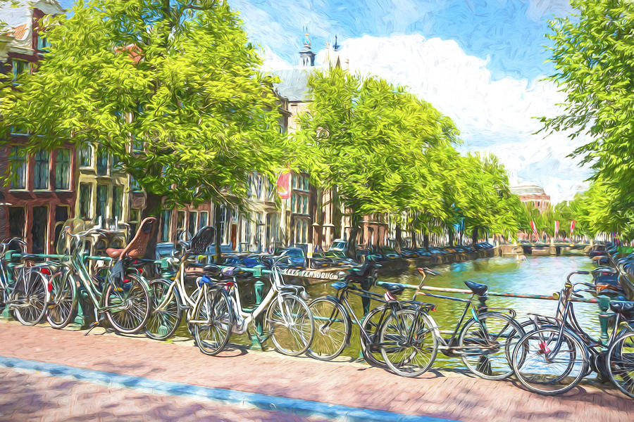 Bicycles Along the Canals Painting Photograph by Debra and Dave Vanderlaan