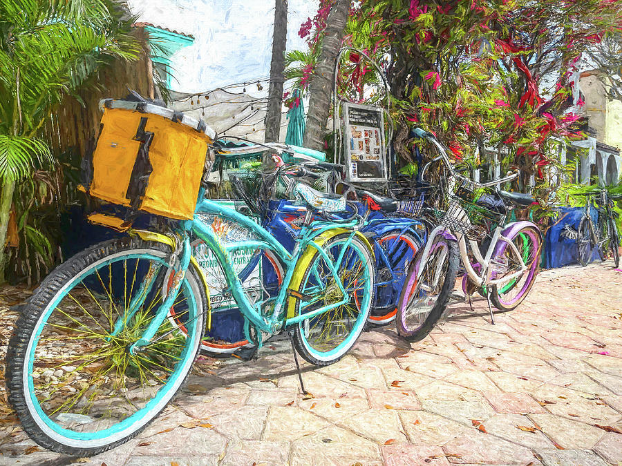 Bicycles at the Bakery Painting Photograph by Debra and Dave Vanderlaan