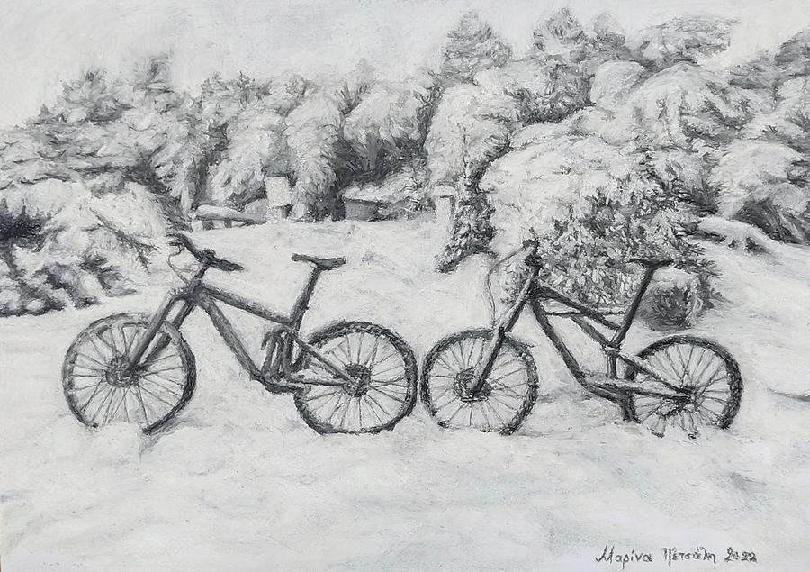 Bicycles In The Snow Painting
