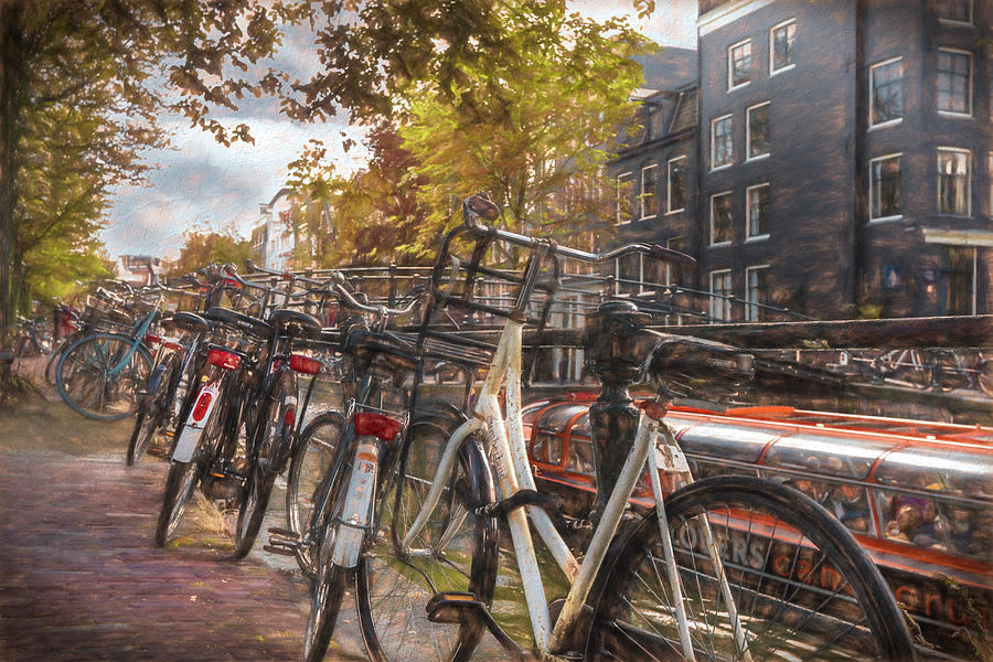 Bicycles of Every Color in Amsterdam Painting Photograph by Debra and Dave Vanderlaan