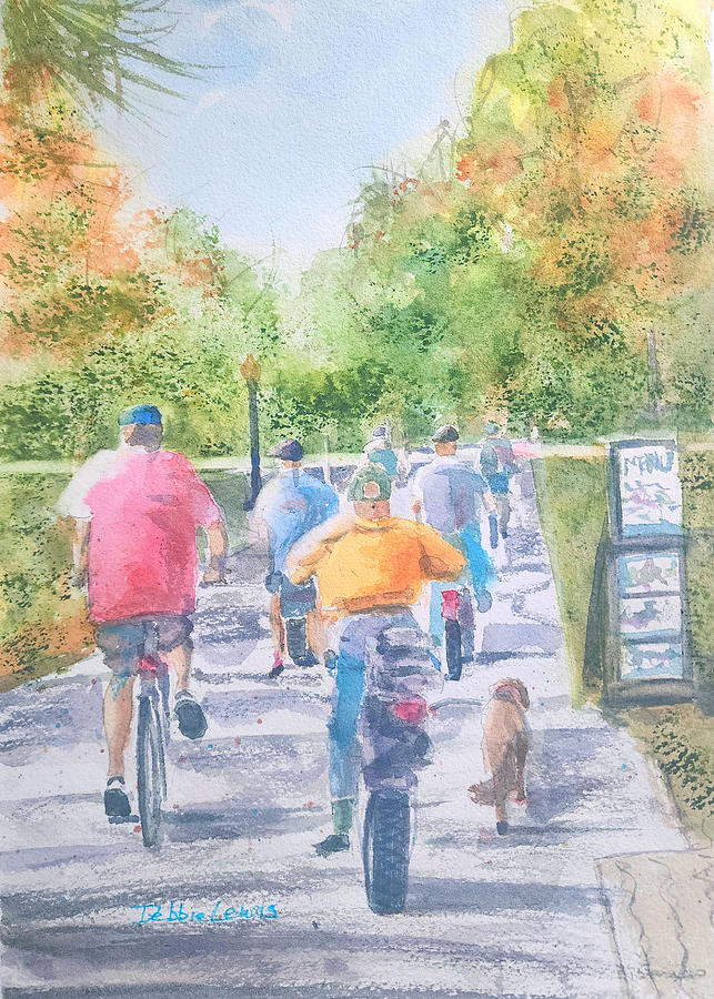 Bicycles on the Trail - Going Painting by Debbie Lewis