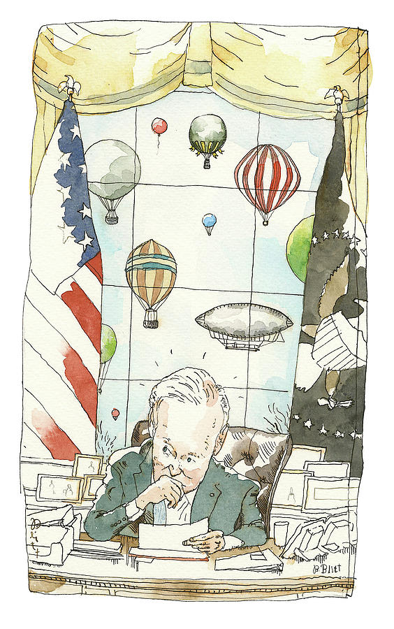 Biden Beset by Balloons  Painting by Barry Blitt