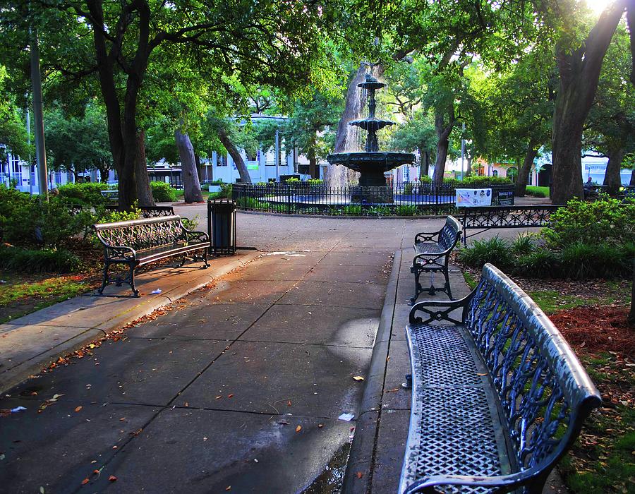 Bienville Square Fountain and Bench Mobile Alabama Photograph by Michael Thomas