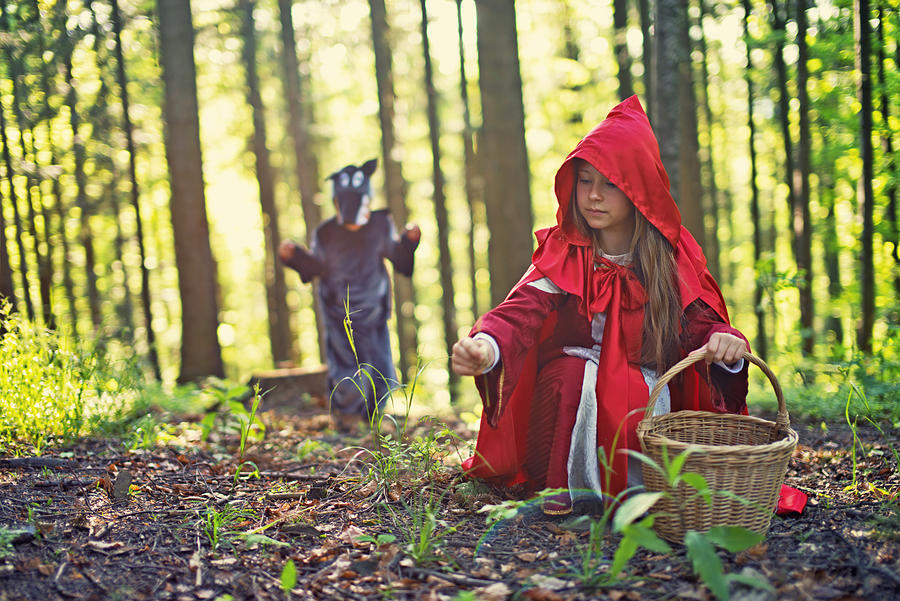 Big Bad Wold sneaking on Little Red Riding Hood Photograph by Imgorthand