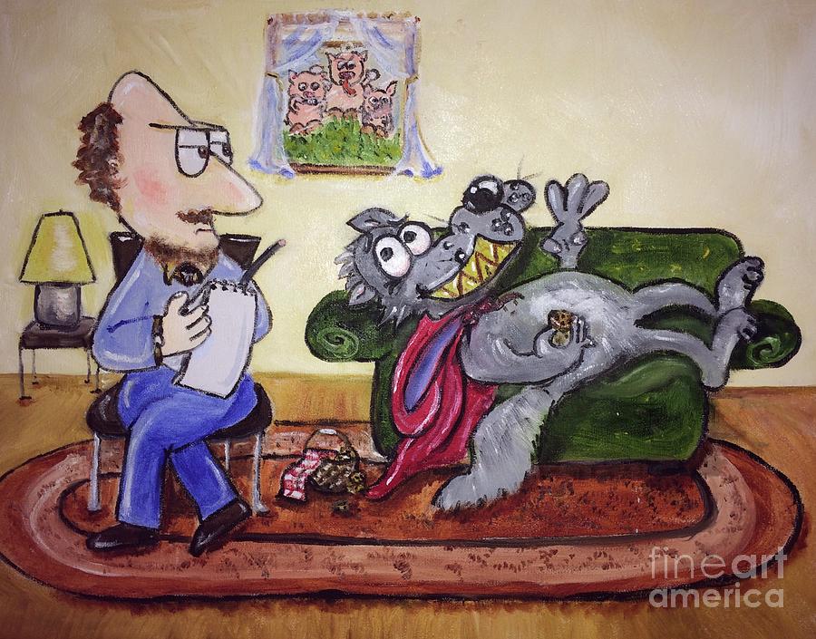 Big Bad Wolf Seeks Therapy Painting by Nancy Anton