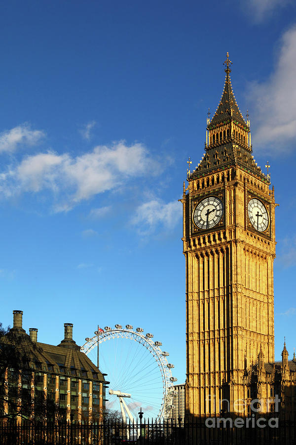Big Ben Photograph - Big Ben and London Eye by James Brunker