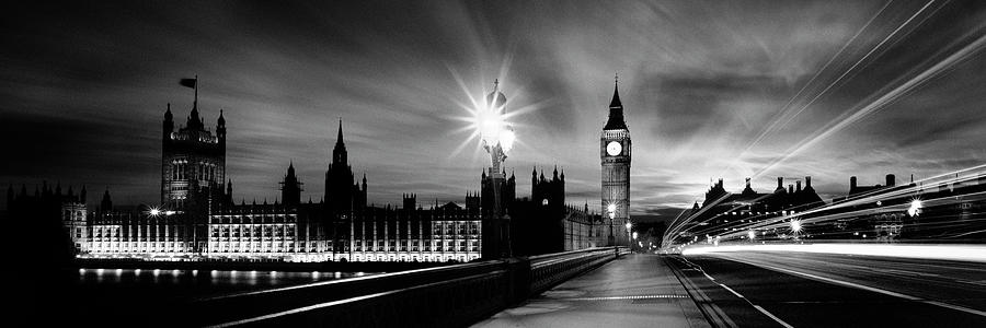 Big ben and the Houses of Parliament and the westminster bridge black and white Photograph by Sonny Ryse