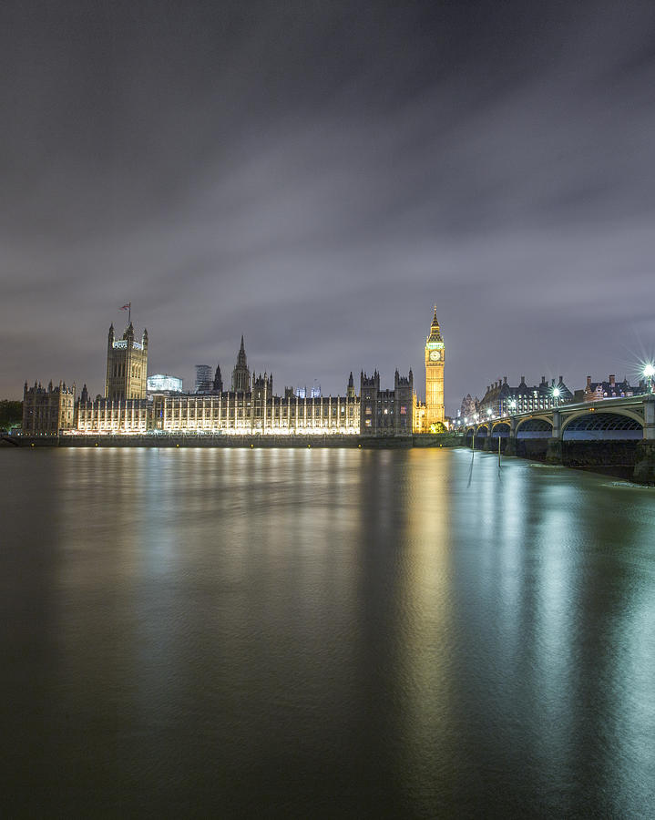 Big Ben, Houses of Parliament and Westminster Bridge at night, London, England, UK Photograph by Mattscutt