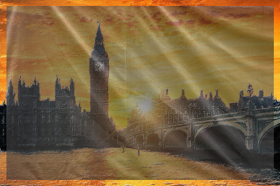 Big Ben United Kingdom Great Britain Sunset Covered Painting by Tony Rubino