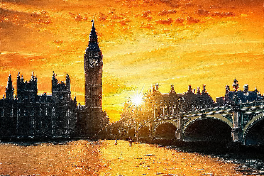 Big Ben United Kingdom Great Britain Sunset Painting by Tony Rubino
