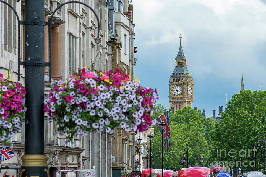 Big Ben With Hanging Flower Basket, London Photograph