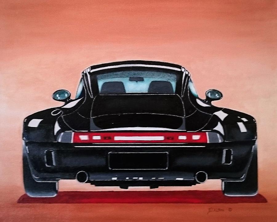 Big Black Porsche Painting by Anne Dalton