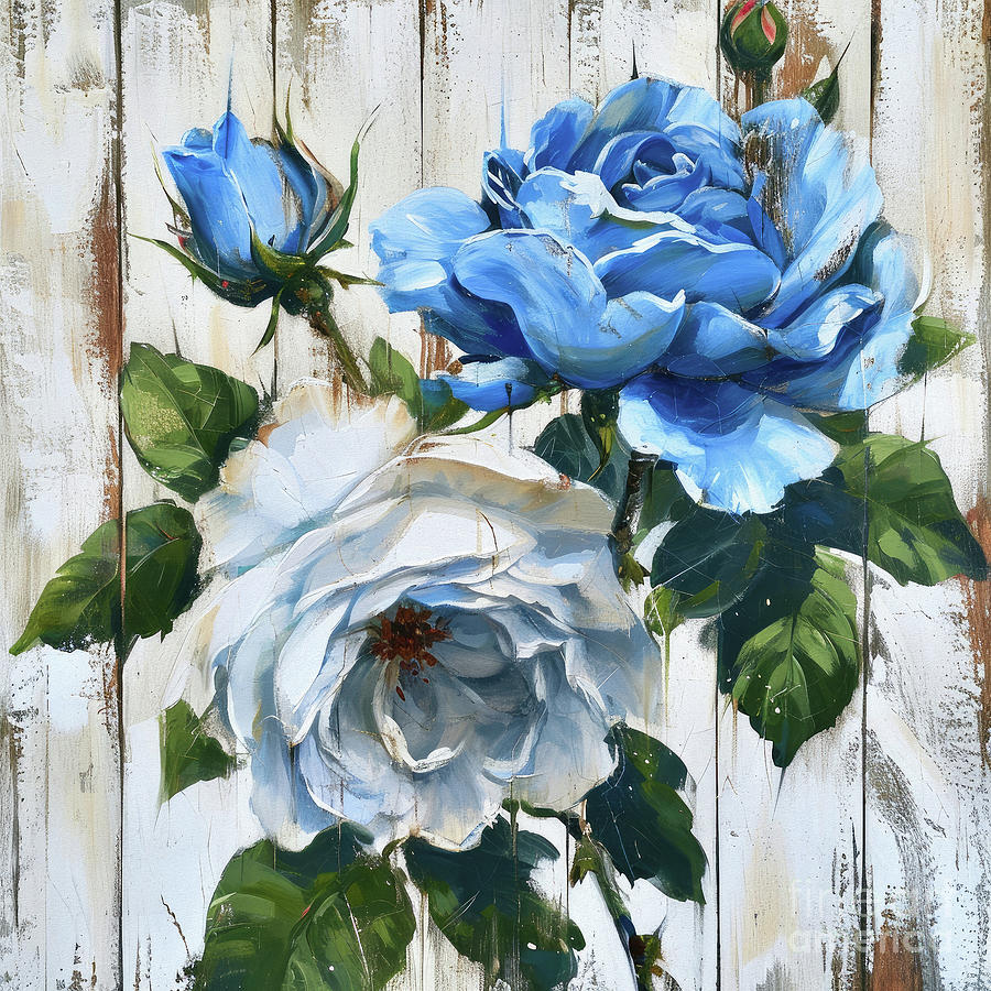 Big Blue And White Roses Painting