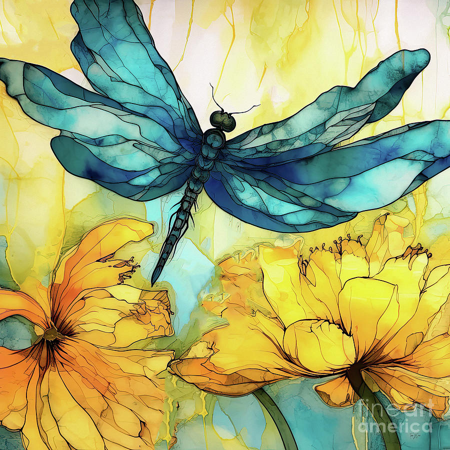Big Blue Dragonfly Painting