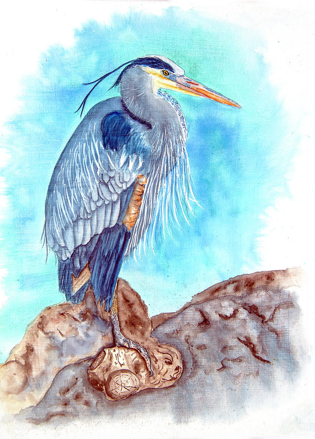 Big Blue Heron Painting by Jeanette Mahoney
