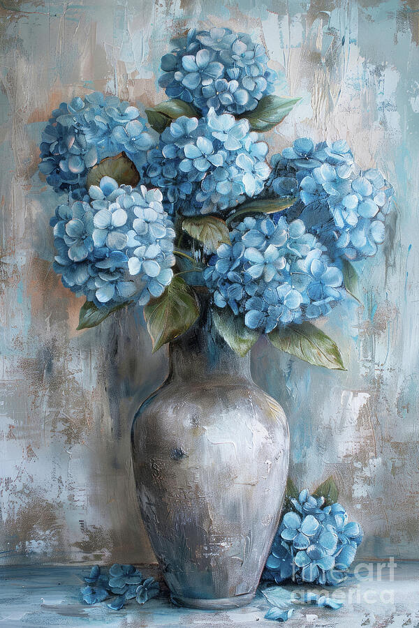 Big Blue Hydrangea Flowers Painting by Tina LeCour