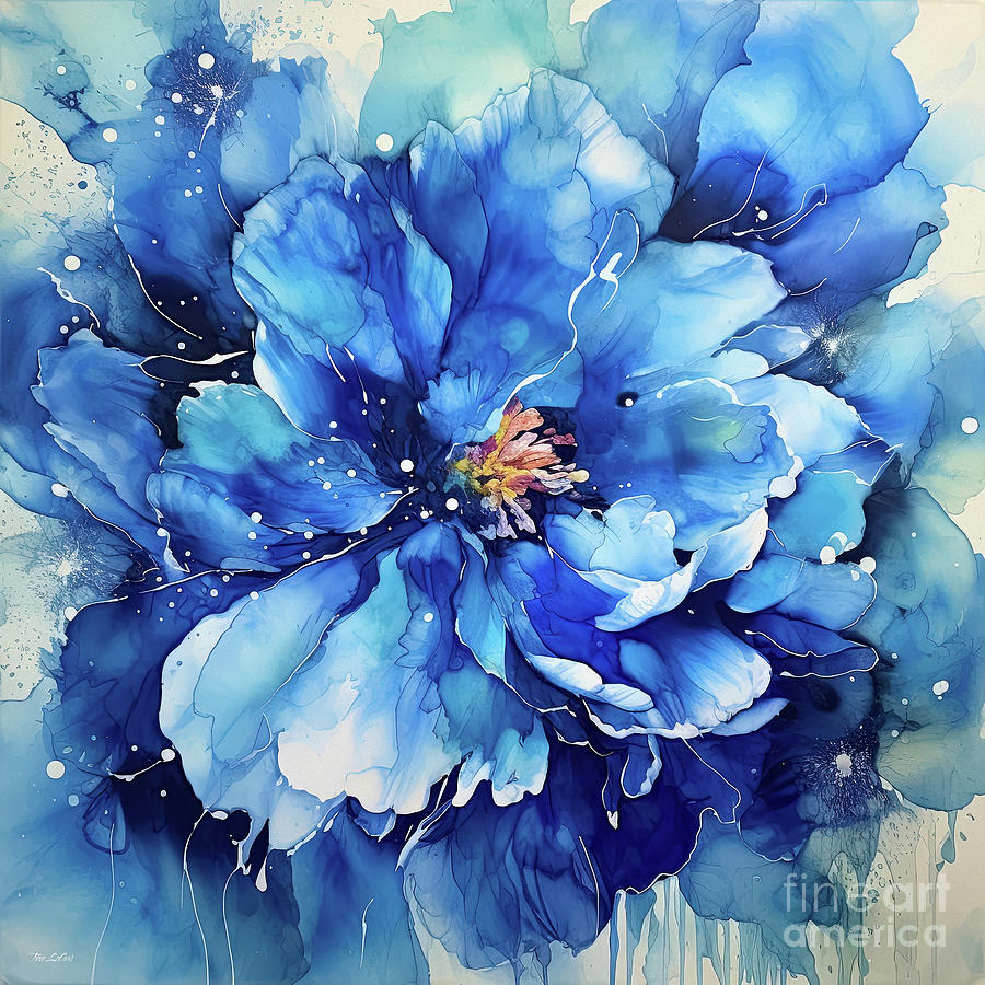 Big Blue Peony Flower Painting by Tina LeCour