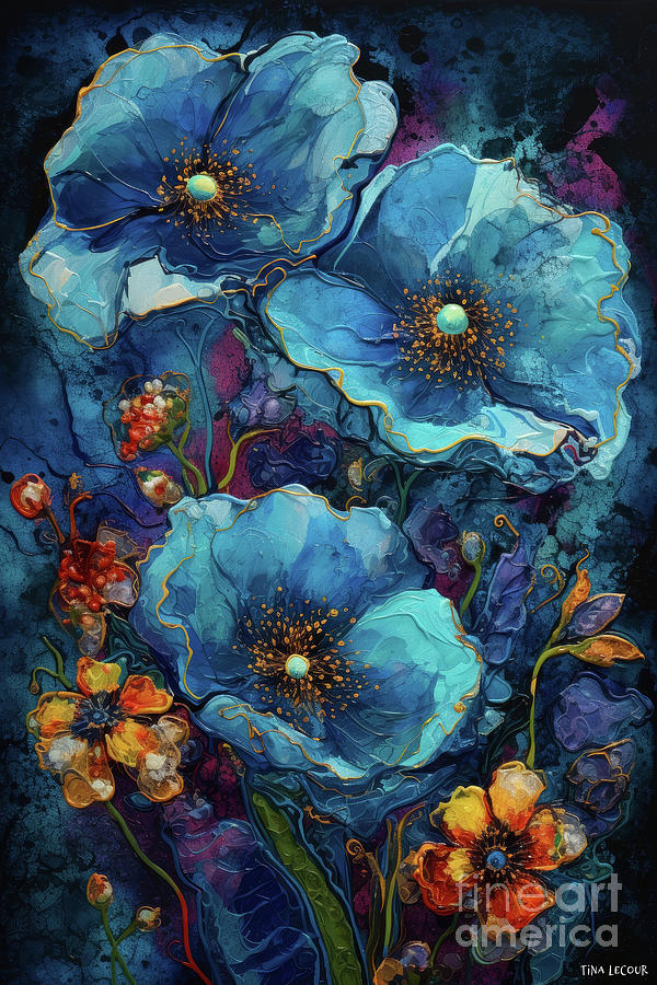 Big Blue Poppies Painting by Tina LeCour